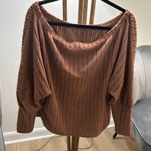 SHEIN Curve Brown Off-the-Shoulder Sweater with Ribbed Knit